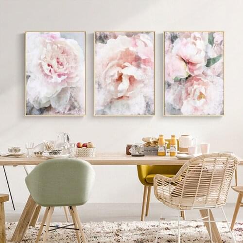 Hand Painted Floral Canvas Poster and Prints Abstract Pink Flower Wall Art Painting Modern Living Room Dining Decorative Picture