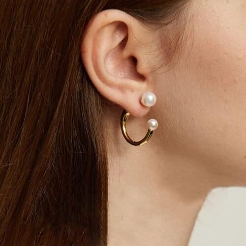 New Luxury Brand Design Pearl Beads Simple C Shape Stud Earrings For Women Gold Silver Color Charms Ear Jewelry Gift