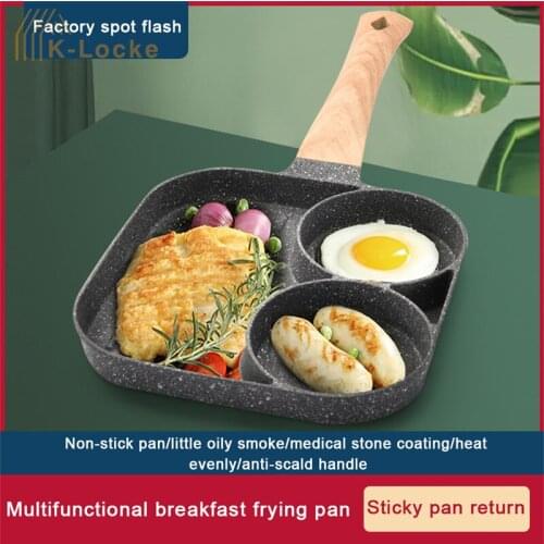 2/3 Hole Frying Pot Pan Thickened Omelet Non-stick Egg Pancake Steak Burger Pan Wooden Handle Kitchen Cooking Breakfast Maker