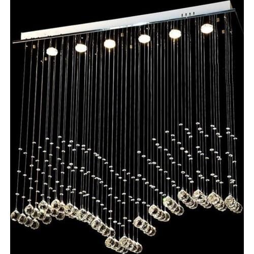 Modern LED Restaurant Rectangular Chandeliers K9 Crystal Lamp LED Wave Crystal Light Bar Restaurant Living Room Lighting