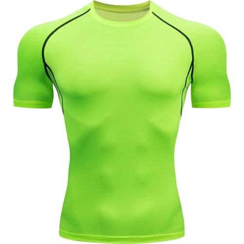 Gym Sport Short Sleeve Shirt Breathable Mens Running Compression Tshirts Quick Dry Soccer Jersey Fitness Tight Sportswear
