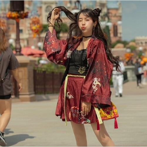 Improved Kimono Japanese Style for Women Embroidery Printing Harajuku Yukata Three-piece Suit Casual Loose Fashion Streetwear