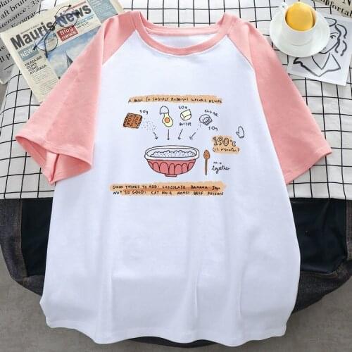 100% Cotton Summer Harajuku Women Tshirt Cute Bento Pattern Casual T Shirt Short Sleeve Loose Oversized T-shirts Splicing Tops