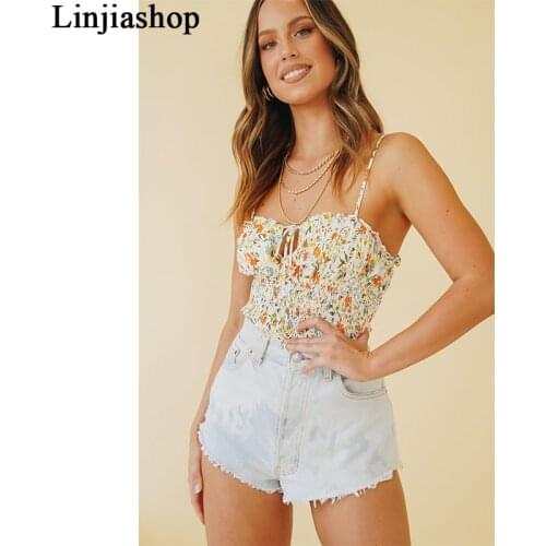 Summer women camis short sexy floral print crop top sleeveless backless elastic fashion new tank top femme vestidos