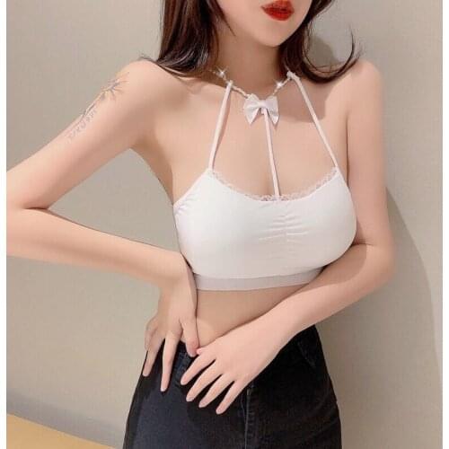Women Crop Top Bowknot Halter Camisole Bandage Style Slim Short Sexy Tube Gothic Cropped Bustier With Chest Pad Halter Tank Top