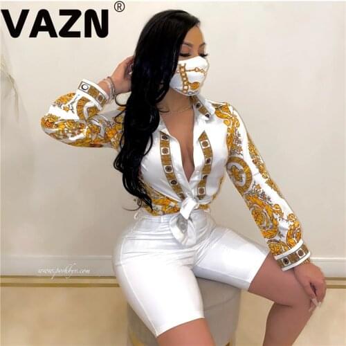 VAZN Spring Summer Hot Shirt Dress Chiffon Vintage Daily Regular Free Mature Sexy Fashion Full Sleeve Women Nature Mini Dress