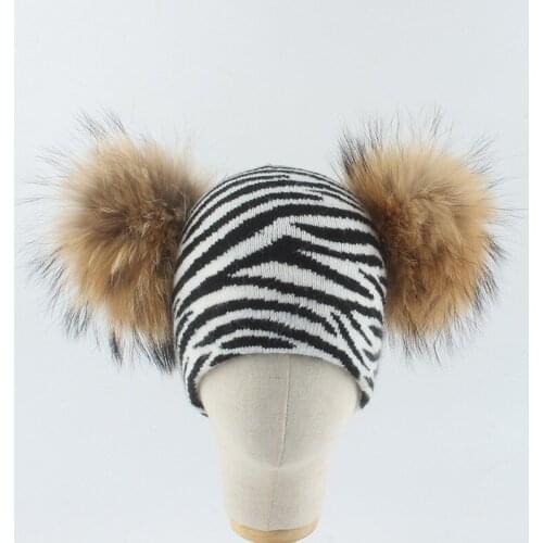 Winter Hat Pompom Baby Women Parent Child Angora Knit Beanie Cow Animal Real Fur Autumn Warm Skiing Accessory For Teenagers