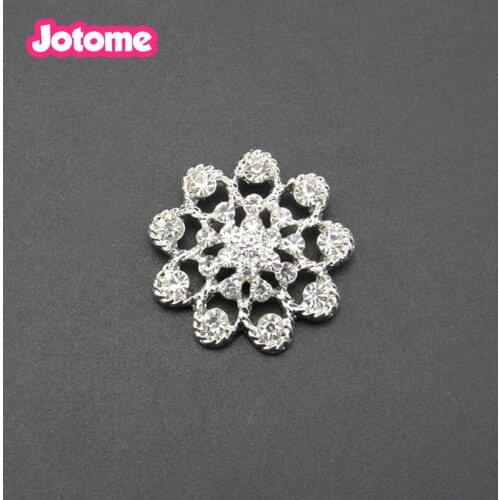 100pcs/lot free shipping silver tone 25mm custom crystal flower button