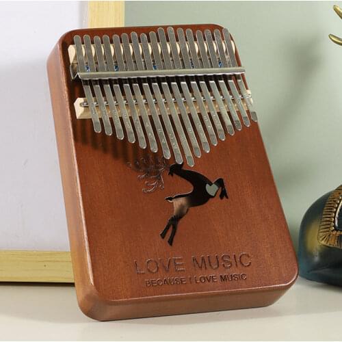 17 Keys Kalimba Thumb Piano Dream Deer Style Mahogany Wood + Stainless Steel Material Royal Blue Original Wood Mahogany 3 Colors