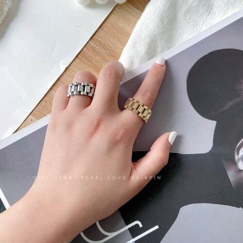 High Fashion Jewelry Ladies Stainless Steel Gold Plated Tarnish Free Adjustable Ring Hip Hop Wristband Finger Ring For Women Men
