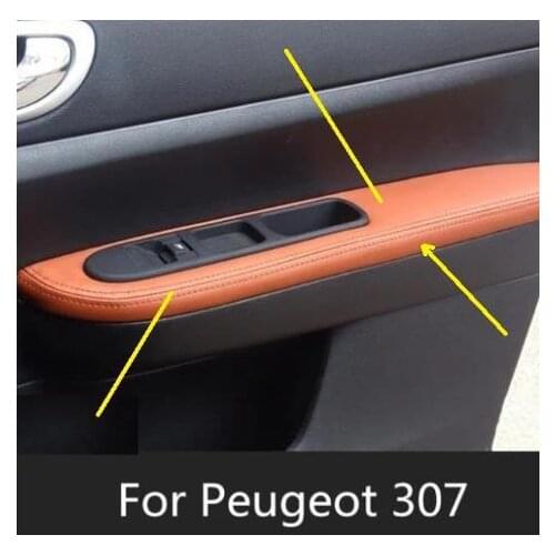 4Pcs Microfiber Leather Car Door Armrest Panel Protective Cover For Peugeot 307 2004 2005- 2009 2010 2011 2012 2013 car interior