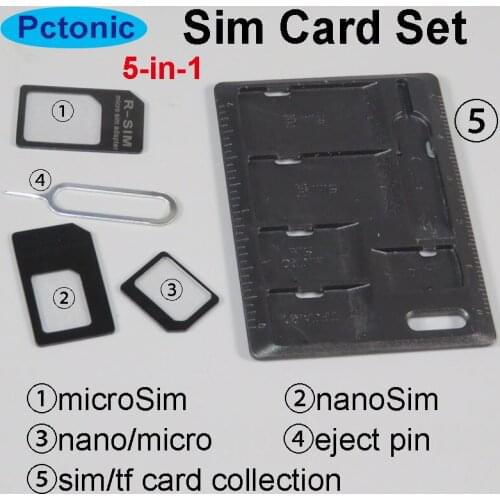 PCTONIC 5-in-1 Nano Sim Card Adapter standard micro sim card restore tf card collection Tray Eject needle Pin for iphone