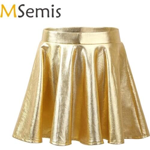 Ballet Dance Skirts Kids Girls Gymnastics Skirt Glossy Metallic Flared A-Line Pleated Skirt Dancewear Dance Competition Skirt