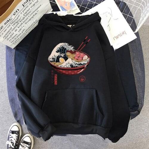 Great Ramen Wave Pullovers Female Fashion Long Sleeve Casual Hoodies Sweatshirt Women Clothing Polyester Loose AnimeSrteetwear