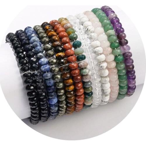 ASHMITA Women Natural Stone Abacus Beads Bracelets 8x6MM Faceted Crystal BeadedStretch Bangle