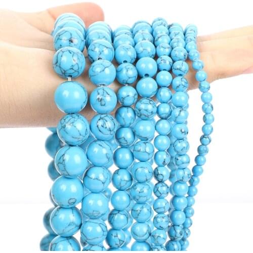 Natural Stone Beads Round Blue Turquoises Loose Bead For Jewelry Making DIY Bracelet Necklace Accessories Strand 4/6/8/10/12mm
