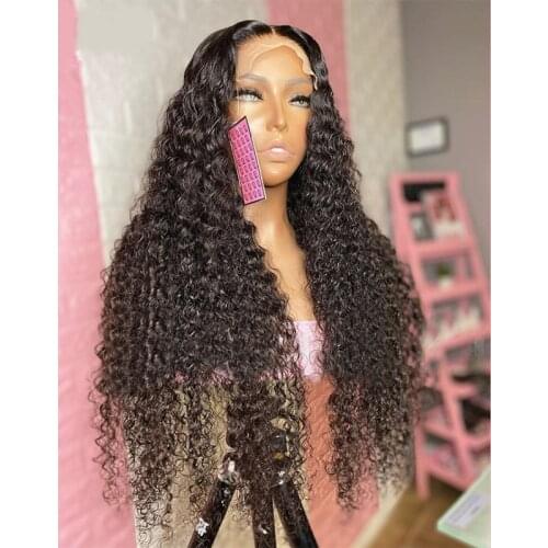 Black Long Kinky Curly Wig For Women Heat Resistant Synthetic Lace Front Wig With Preplucked Heat Resistant Fiber Hair Wigs
