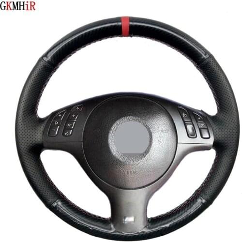 DIY Black Carbon Fiber Genuine Leather Soft Car Steering Wheel Cover For BMW E46 E39 325i E53 X5 X3 1999-2005