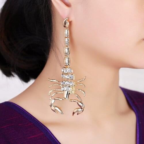 Free Shipping Gold Color / Silver Color Exaggerated Rhinestone CZ Scorpion Long Drop Earrings