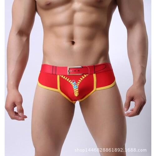 Breathable Quick Dry Mens Underwear New 2018 Briefs Mens Sexy Low Waist Briefs Male Zipper Printed Underpants