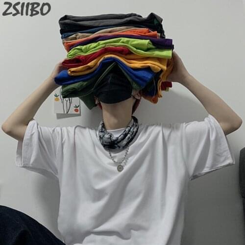 Harajuku 2020 New Solid Color T Shirt Unisex Casual 100% Cotton Short Sleeve T-shirts Men and Women Tshirt Pure Color Tops