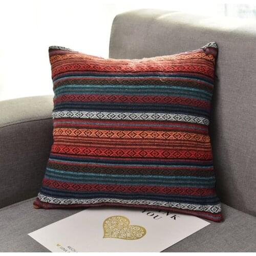 HGHO 4Pcs Bohemian Throw Pillow Covers Decorative Boho Mexican Retro Stripe Multicolor Pillow Cases for Livingroom 18X18Inch