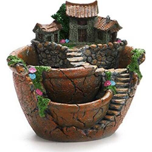 Artificial Flowers Succulent Plants Mini Fairy Garden with Sweet House for Decoration