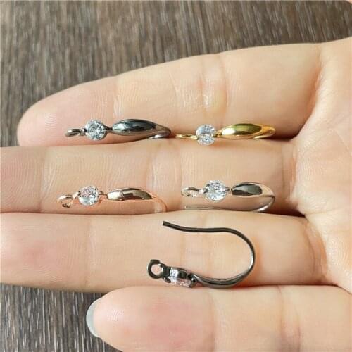 JunKang copper ear hook shape inlaid zircon jewelry connector DIY cute ladies earring making supplies