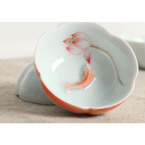 Ceramic Fish Tea cup Pu'er Teacup Ruyi Small Fish Creative Ceramic Small Tea Bowl