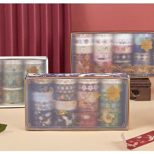 20Pcs Vintage Gold Foil Washi Tape Set Crane Cosmic Fantasy Sakura Flower Adhesive Masking Tapes DIY Decoration Sticker