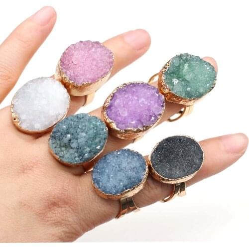 New Style Fashion Natural Stone Ring Irregular Agate Crystalline Germ Opening Ring Charms For Elegant Women Love Romantic Gift