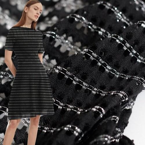 Red Raspberry Italy Black Pierced Knitted Fabrics Garment Materials Autumn Women Dress Sewing Cloth Tailor Freeshipping