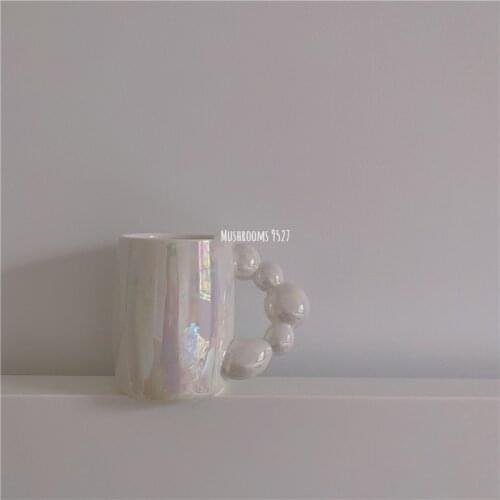 Nordic Style Creative Sugar Gourd Handle Pearl Dazzling Color Mug Rotating Ball Handle Coffee Milk Cup Ceramic Cup