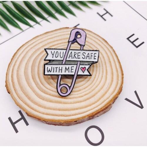 Creative Fun Purple Love Enamel Brooch YOU ARE SAFE WITH ME Alloy Badge Denim Clothes Bags Pins Jewelry Gifts For Friends