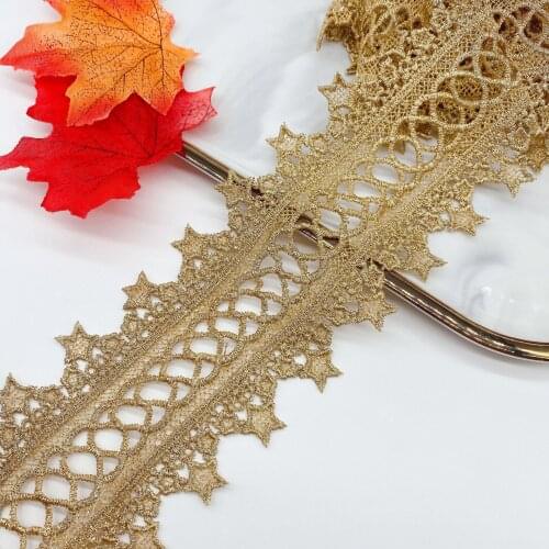 14-19Yds/Lot 7.5cm Star border design Lace Applique Gold Thread Embroidery Lace Trim Accessories for Wedding Dress
