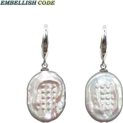 Hot sales Ellipse oval egg shape baroque shiny white natural freshwater pearls hook dangle earrings simple Special