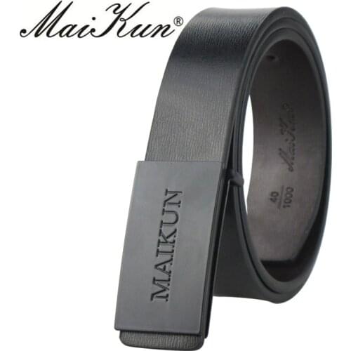 MAIKUN Black Leather Belts for Women Luxury Brand Designer Belts Men High Quality Jeans Belts Silver Smooth Buckle