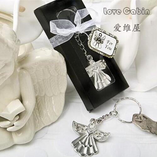 20pcs Love heart Angel Metal Keychain Creative Religious Wedding favor Baby show Gift gold and silver
