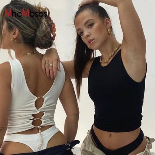 MHCMBSBS Sexy Summer Crop Top Women Streetwear Fashion Cut Out Drawstring Bandage Tank Tops 2021 Party Club Y2K Corset Clothes
