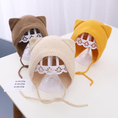Cute Baby Hat With Ear Autumn Winter Infant Toddler Knitted Warm Earflap Cap Solid Color Crochet Kids Boys Girls Beanie Hats