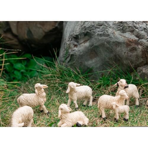 6Pieces Dollhouse Miniature Lamb Ornament Sheep Figurine Resin Statue Micro Landscape Indoor Or Outdoor Garden Home Decor