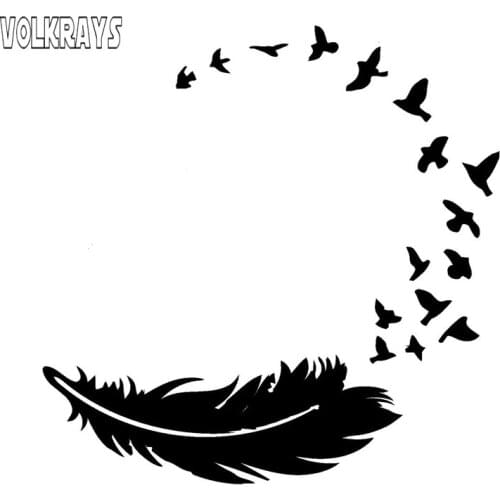 Volkrays Fashion Car Sticker Birds Feather Accessories Reflective Waterproof Cover Scratches Vinyl Decal Black/Silver,13cm*13cm