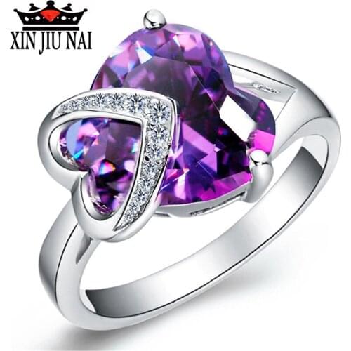 Fashionable retro heart-shaped purple gemstone, sapphire CZ zircon woman ring Valentines Day jewelry lovers exclusive gift