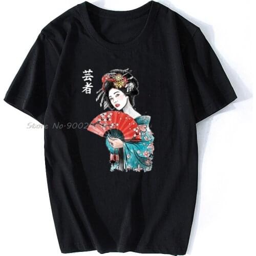 Printed Camiseta Cotton O-neck GEISHA T-SHIRT Men Masculina Women Camiseta Tshirt Cotton Tees Tops Anime Harajuku