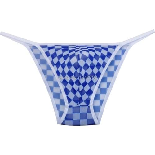 Mens Bikini Brief Mesh Plaid Mini Pants Bulge Pouch Rope Briefs Short Underwear men gay underwear
