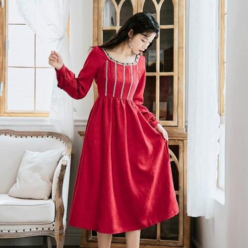 2020 new fashion womens clothing Square Collar Full Vintage dress women