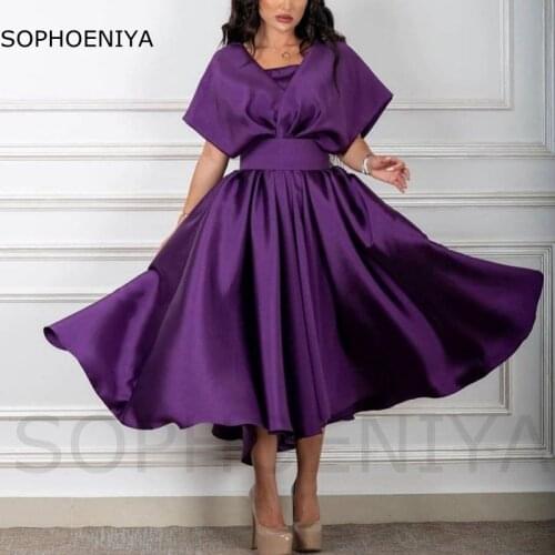 New Arrival V Neck Purple Short Evening dressCaftan Abendkleider 2021 dubai evening dresses for women party Evening gowns
