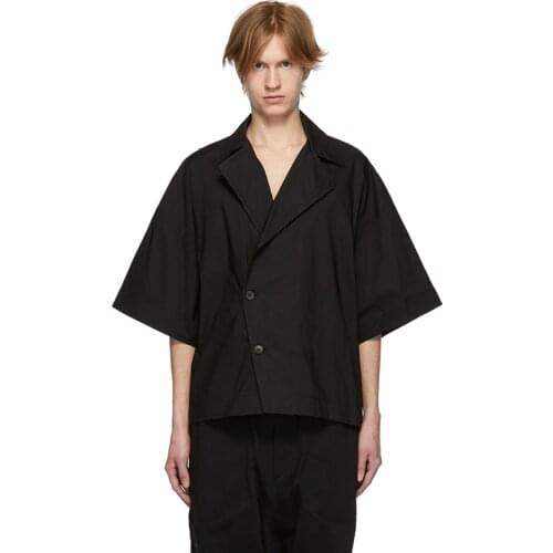 New mens Hair Stylist fashion Short-sleeved loose-fitting suit Lapel cotta shirt costumes