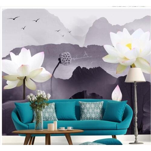 Wallpapers for living room Black and white abstract mountain lotus wallpaper for walls 3d Home Decoration