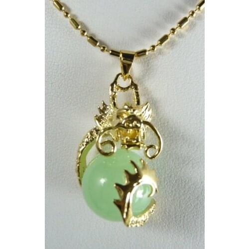 Wholesale Chinese fancy design 18kgp dragon inlay 12mm grass green Natural Stone pendant jewelry 05